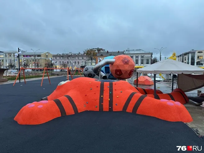 На площади Юности в Ярославле установили огромного кота со скалодромом